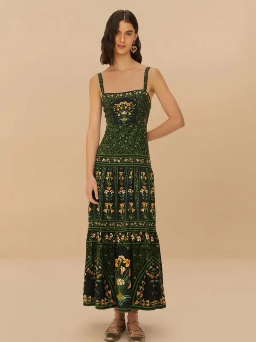 Farm Rio Black Flowers Arch NWT LENZING ECOVERO Euroflax Maxi Dress M